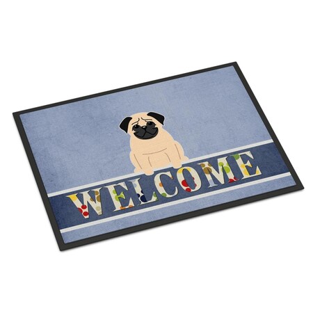 Carolines Treasures 18 x 27 in. Pug Fawn Welcome Indoor or Outdoor Mat CA70986
